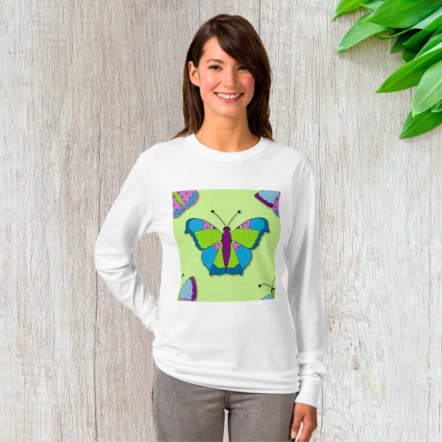 Patchwork Butterfly Pattern on Green T-Shirt (Creator Uploaded)