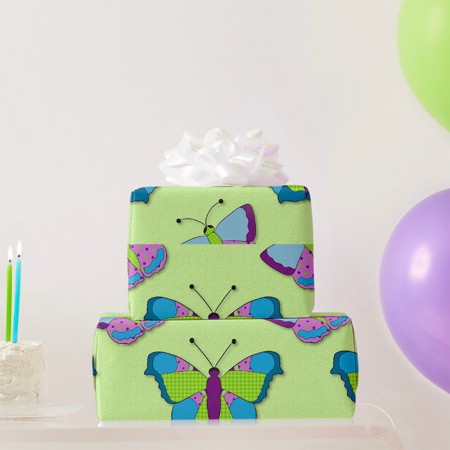 Patchwork Butterfly Pattern on Green Wrapping Paper (Creator Uploaded)