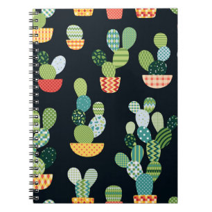 Patchwork Cactus Plants Seamless Pattern Notebook