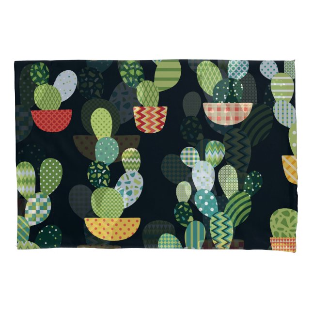 Patchwork Cactus Plants Seamless Pattern Pillow Case (Front)