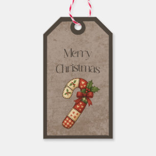 Patchwork Candy Cane in Christmas Colors Gift Tag
