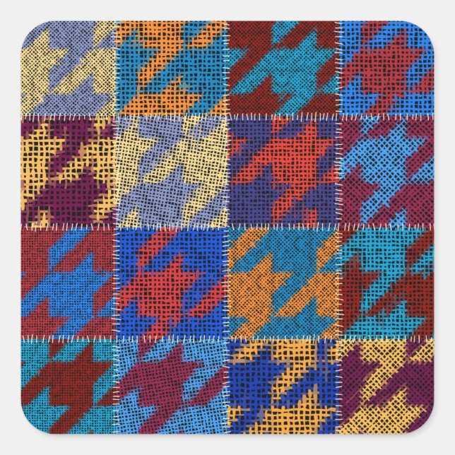 Patchwork canvas: imitation vintage pattern. square sticker (Front)