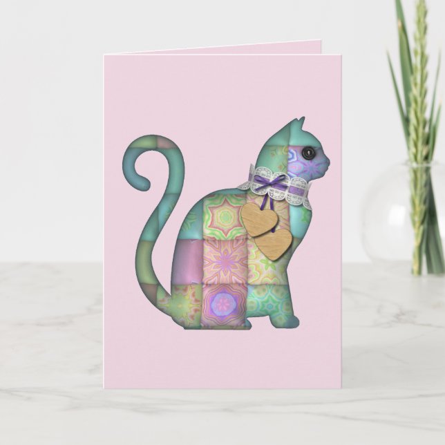 patchwork cat greeting card (Front)