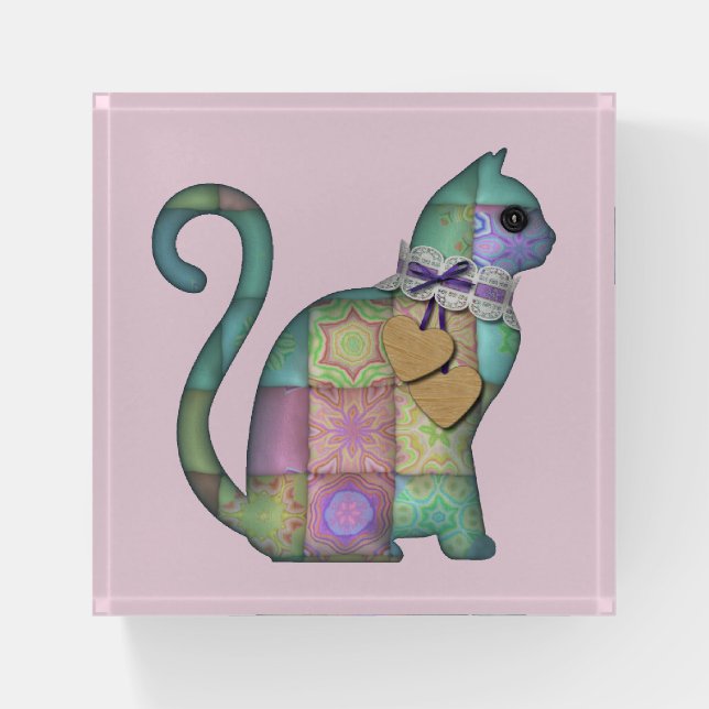 patchwork cat paperweight (Front)