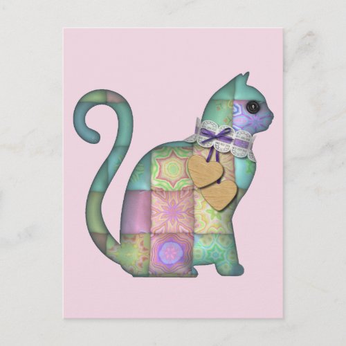 patchwork cat postcard