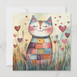 Patchwork Cat Valentine Holiday Card