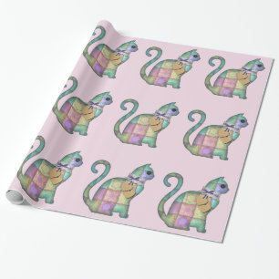 patchwork cat wrapping paper