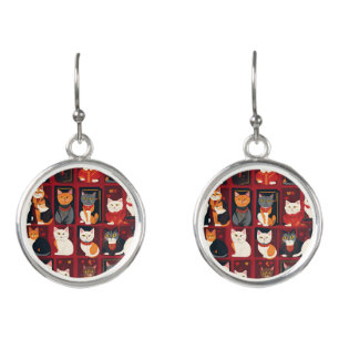 patchwork cats AI art earrings