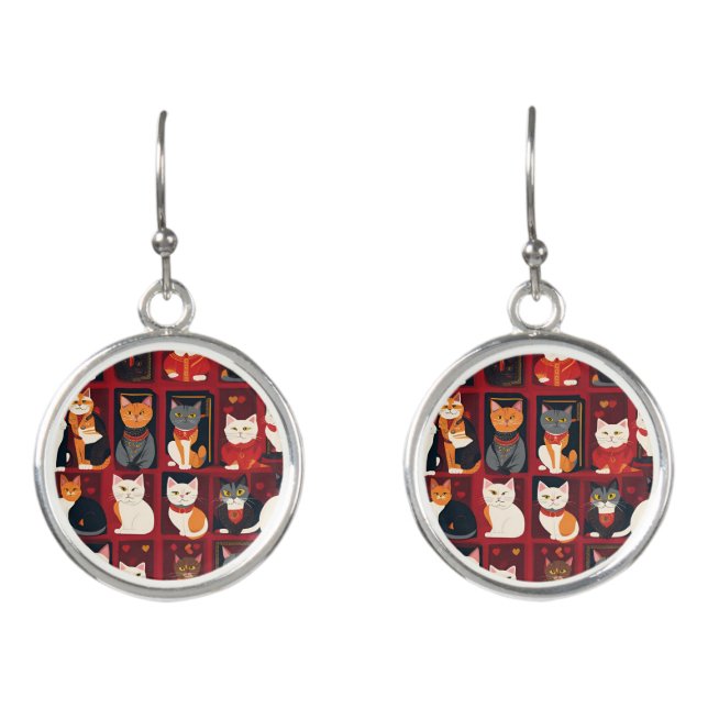 patchwork cats AI art earrings (Front)