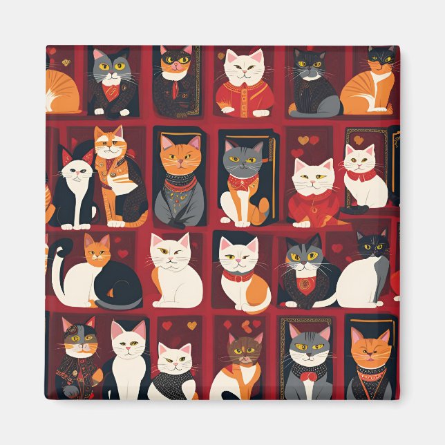 patchwork cats AI art magnet (Front)
