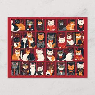 patchwork cats AI art postcard