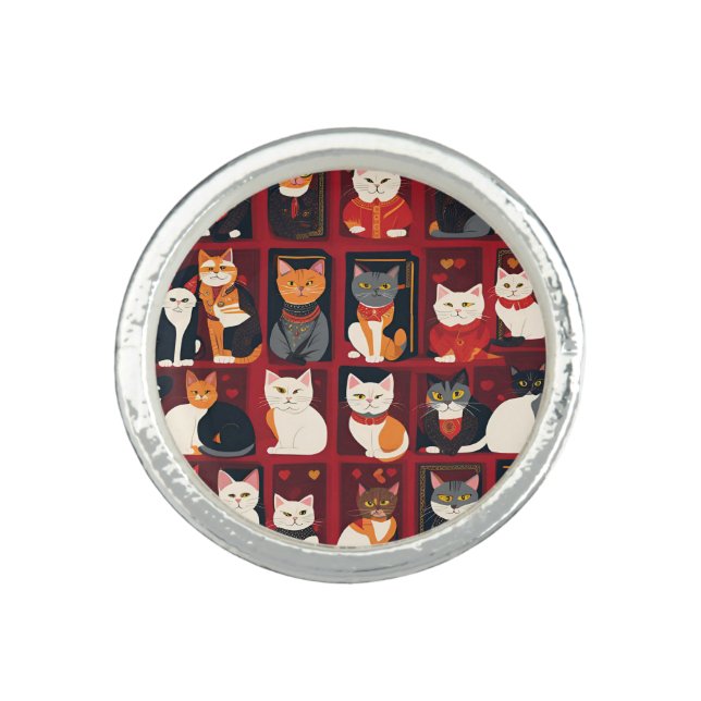 patchwork cats AI art ring (Front)