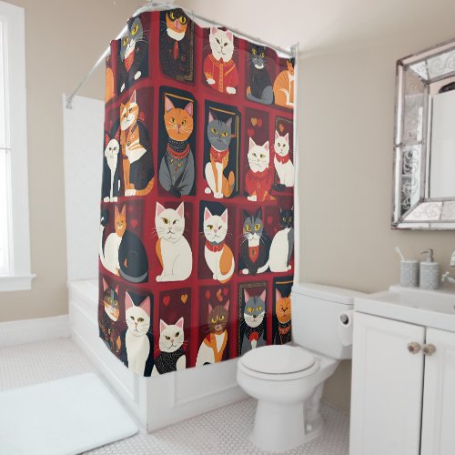 patchwork cats AI art shower curtain