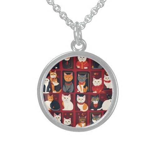 patchwork cats AI art sterling silver necklace 