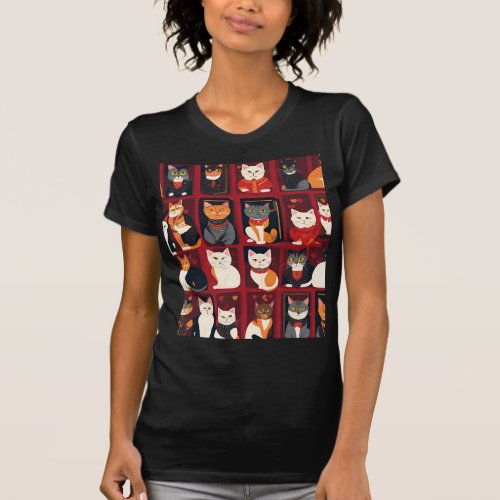 patchwork cats AI art T_shirt