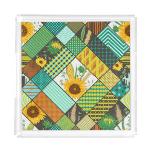 Patchwork cereals, sunflowers, geometric pattern. acrylic tray