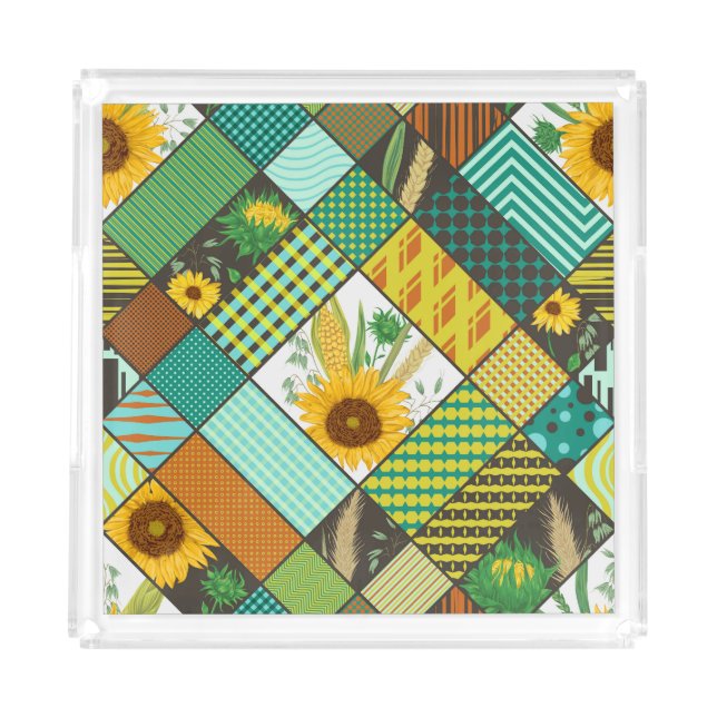 Patchwork cereals, sunflowers, geometric pattern. acrylic tray (Front)