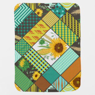 Patchwork cereals, sunflowers, geometric pattern. baby blanket