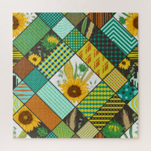 Patchwork cereals, sunflowers, geometric pattern. jigsaw puzzle