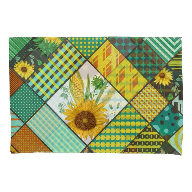 Patchwork cereals, sunflowers, geometric pattern. pillow case (Front)