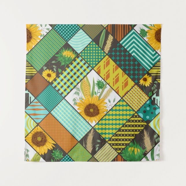 Patchwork cereals, sunflowers, geometric pattern. tapestry (Front)