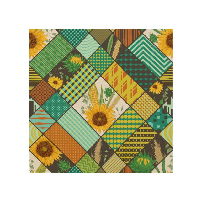 Patchwork cereals, sunflowers, geometric pattern. wood wall art (Front)