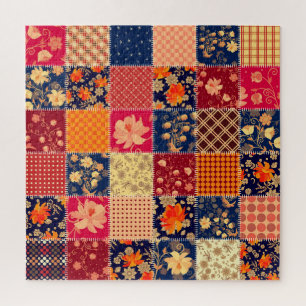 Patchwork Charm: Floral & Geometric Mix Jigsaw Puzzle