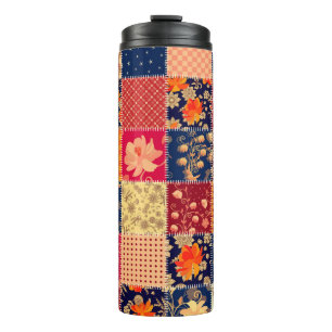 Patchwork Charm: Floral & Geometric Mix Thermal Tumbler