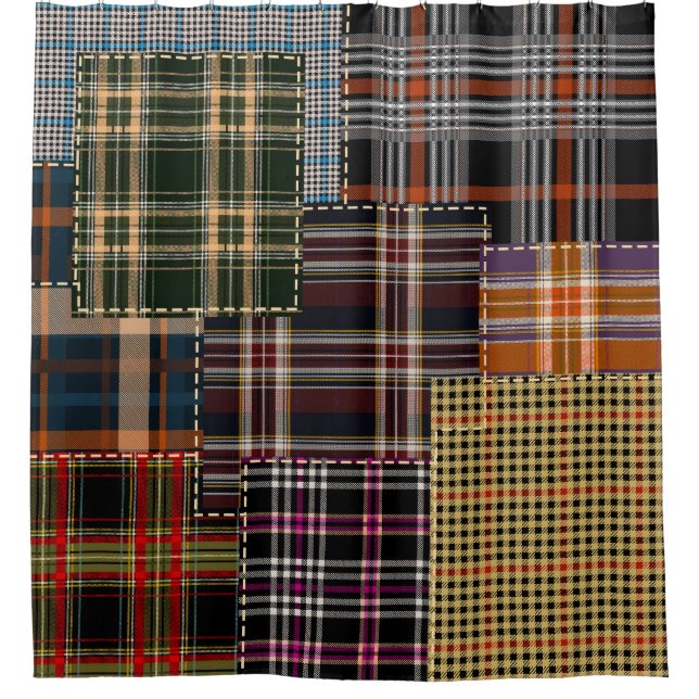Patchwork checks, tartan surface design. shower curtain (Front)