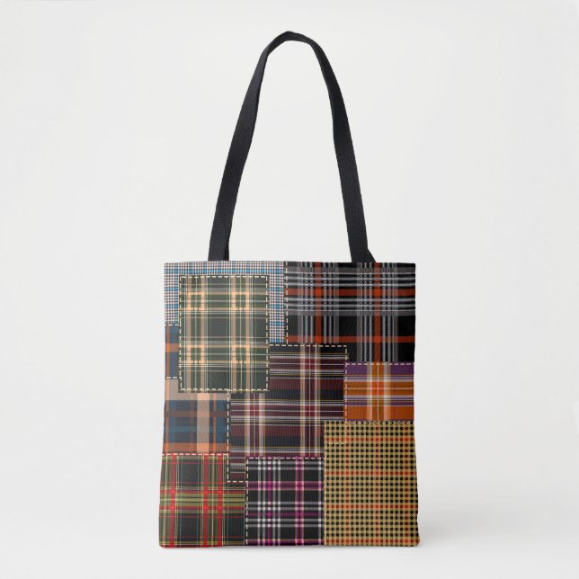 patchwork chercks pattern, tartan design, surface  tote bag (Front)