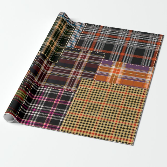 patchwork chercks pattern, tartan design, surface  wrapping paper (Unrolled)