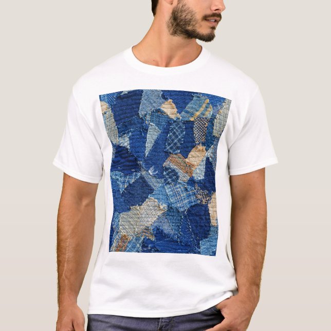 Patchwork Chic: Fabric Pattern Fun T-Shirt (Front)