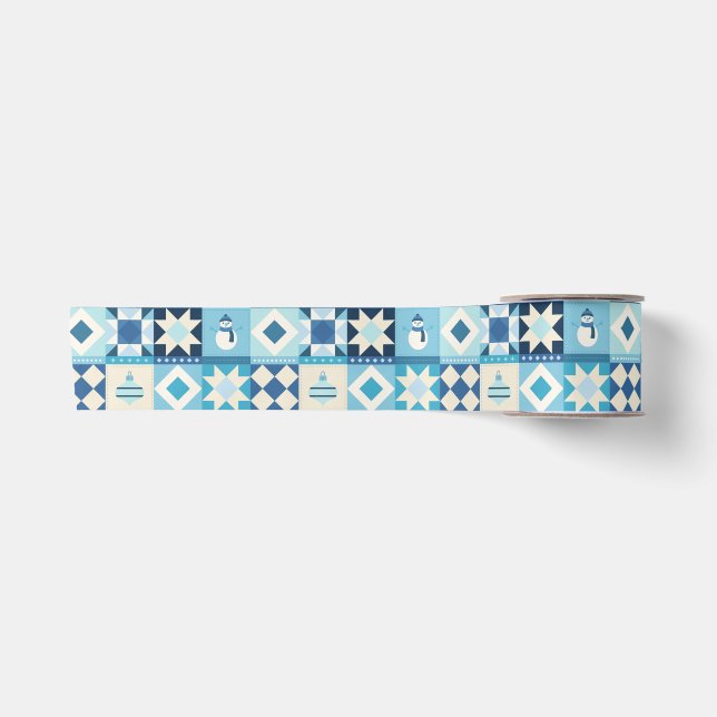 Patchwork Christmas Blue Satin Ribbon (Front)