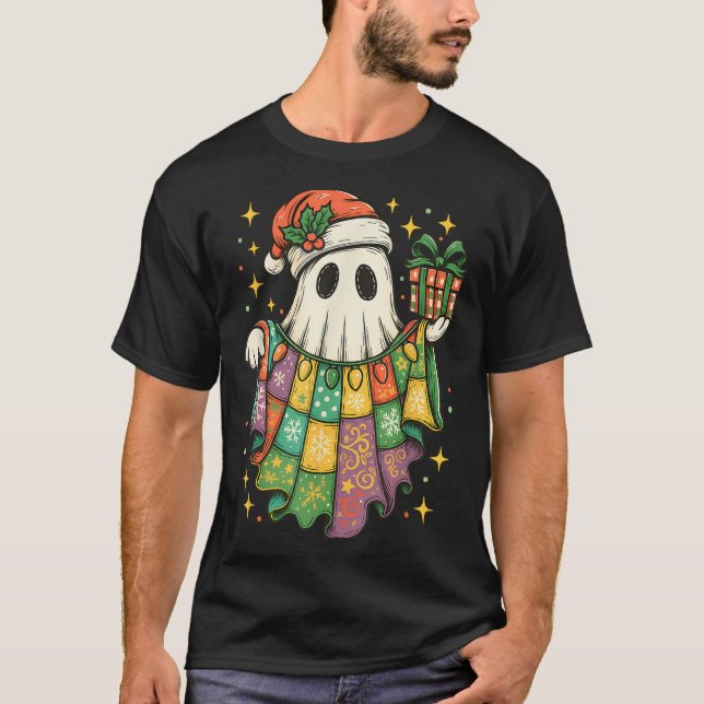 Patchwork Christmas Ghost Christmas, Christmas Boo T-Shirt (Front)