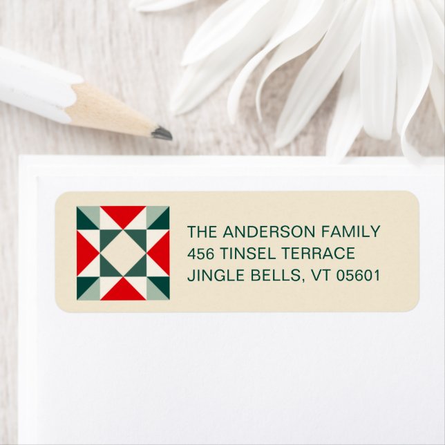 Patchwork Christmas Red and Green Return Address Label (Insitu)