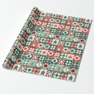 Patchwork Christmas Red and Green Wrapping Paper