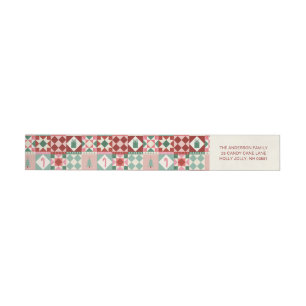 Patchwork Christmas Red, Pink, Green  Wrap Around Label