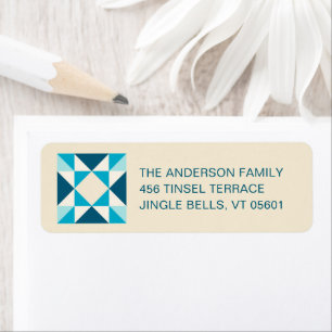 Patchwork Christmas Shades of Blue Return Address Label