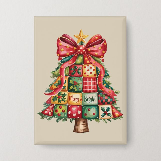 Patchwork Christmas Tree Coquette Xmas Tree  Button (Front)