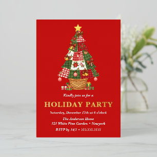 Patchwork Christmas Tree Holiday Party Foil Invitation