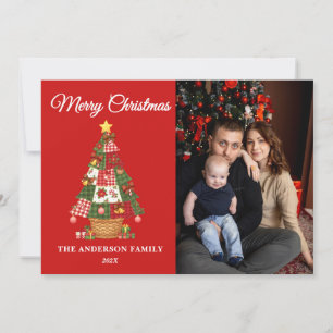 Patchwork Christmas Tree Photo  Holiday Card