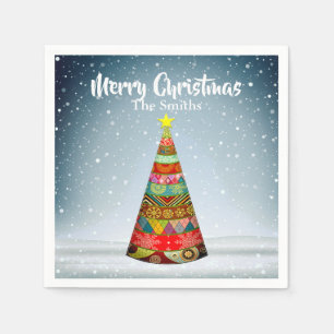 Patchwork Christmas Tree under a Snowfall Napkins