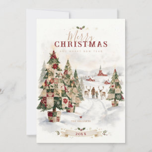 Patchwork Christmas Trees Family Reindeer TMF26 Holiday Card