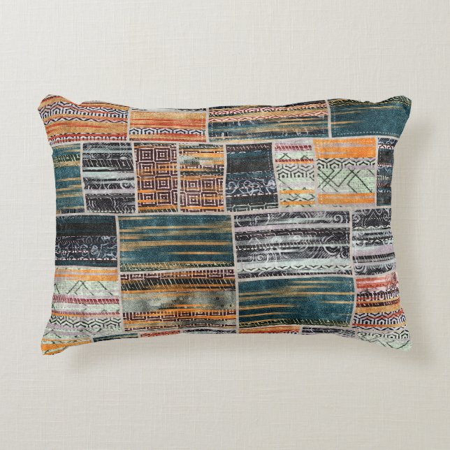 Patchwork collage mix, quilt pattern print. accent pillow (Front)