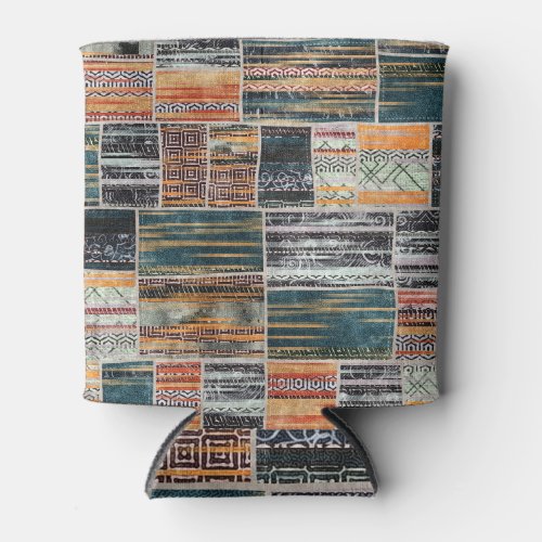 Patchwork collage mix quilt pattern print can cooler
