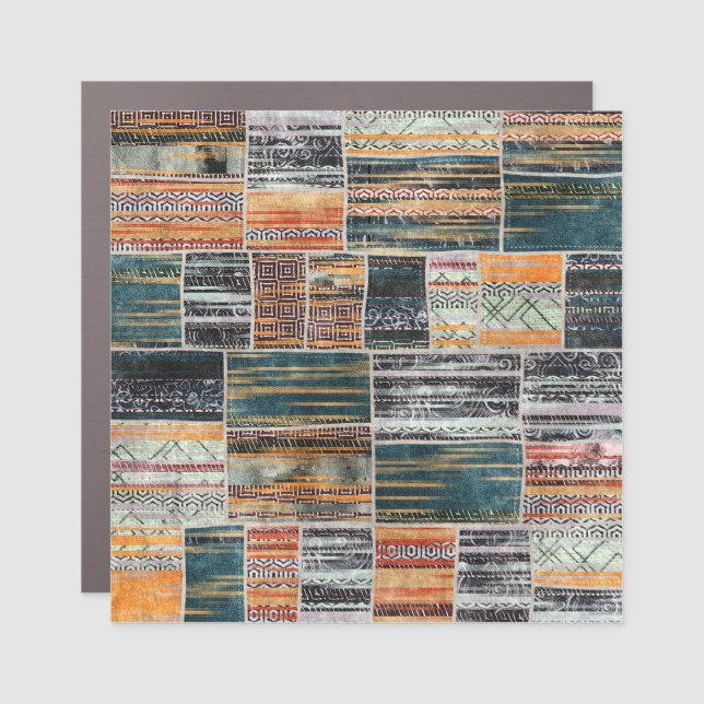 Patchwork collage mix, quilt pattern print. car magnet (Front)