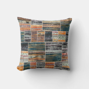 Patchwork collage mix, quilt pattern print. throw pillow