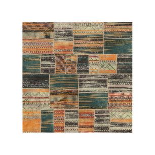 Patchwork collage mix, quilt pattern print. wood wall art
