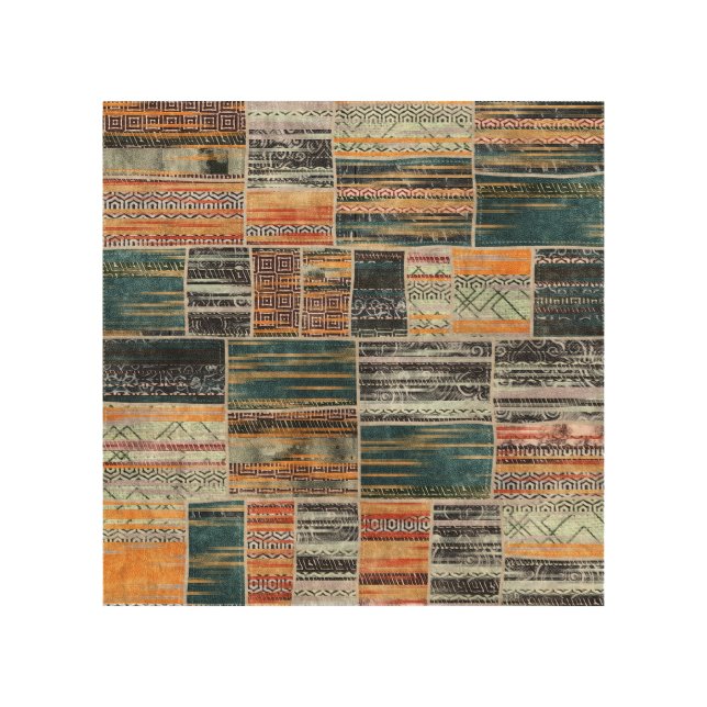 Patchwork collage mix, quilt pattern print. wood wall art (Front)
