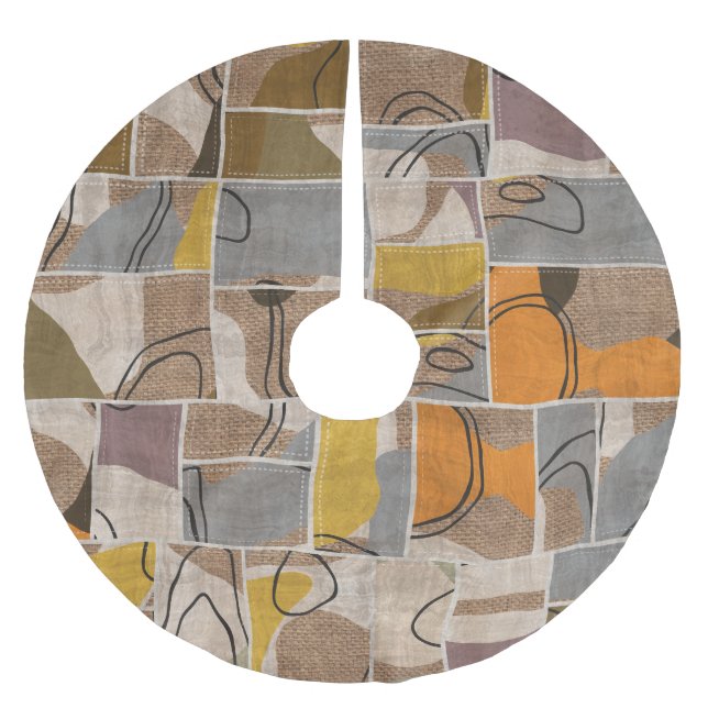Patchwork collage, quilt mix pattern brushed polyester tree skirt (Front)